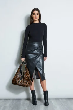 Elie Tahari Four Button Mock Neck Sweater- Tops & Sweaters