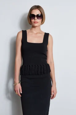 Elie Tahari Fringe Hem Knit Top- Tops & Sweaters