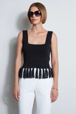 Elie Tahari Fringe Hem Knit Top- Tops & Sweaters
