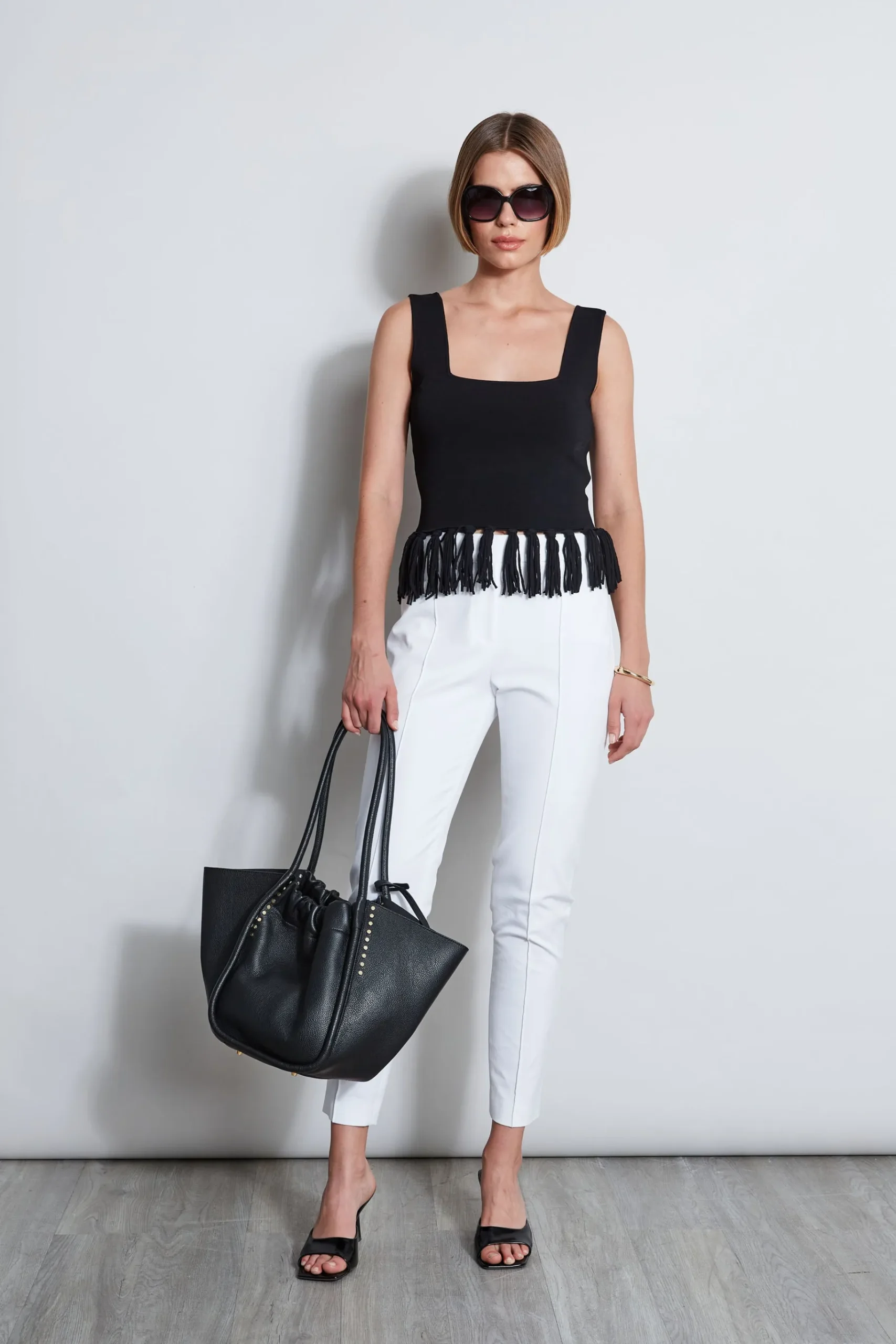 Elie Tahari Fringe Hem Knit Top- Tops & Sweaters