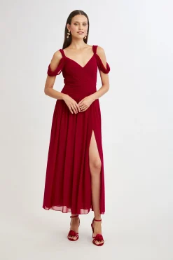 Elie Tahari Georgette Cold Shoulder Gown- Dresses & Jumpsuits|Maxi Dresses