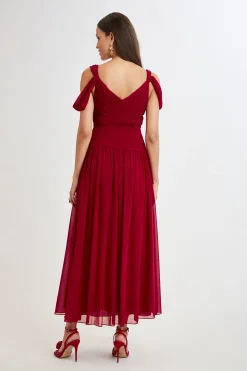 Elie Tahari Georgette Cold Shoulder Gown- Dresses & Jumpsuits|Maxi Dresses