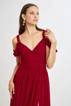 Elie Tahari Georgette Cold Shoulder Gown- Dresses & Jumpsuits|Maxi Dresses