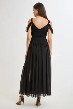 Elie Tahari Georgette Cold Shoulder Gown- Dresses & Jumpsuits|Maxi Dresses