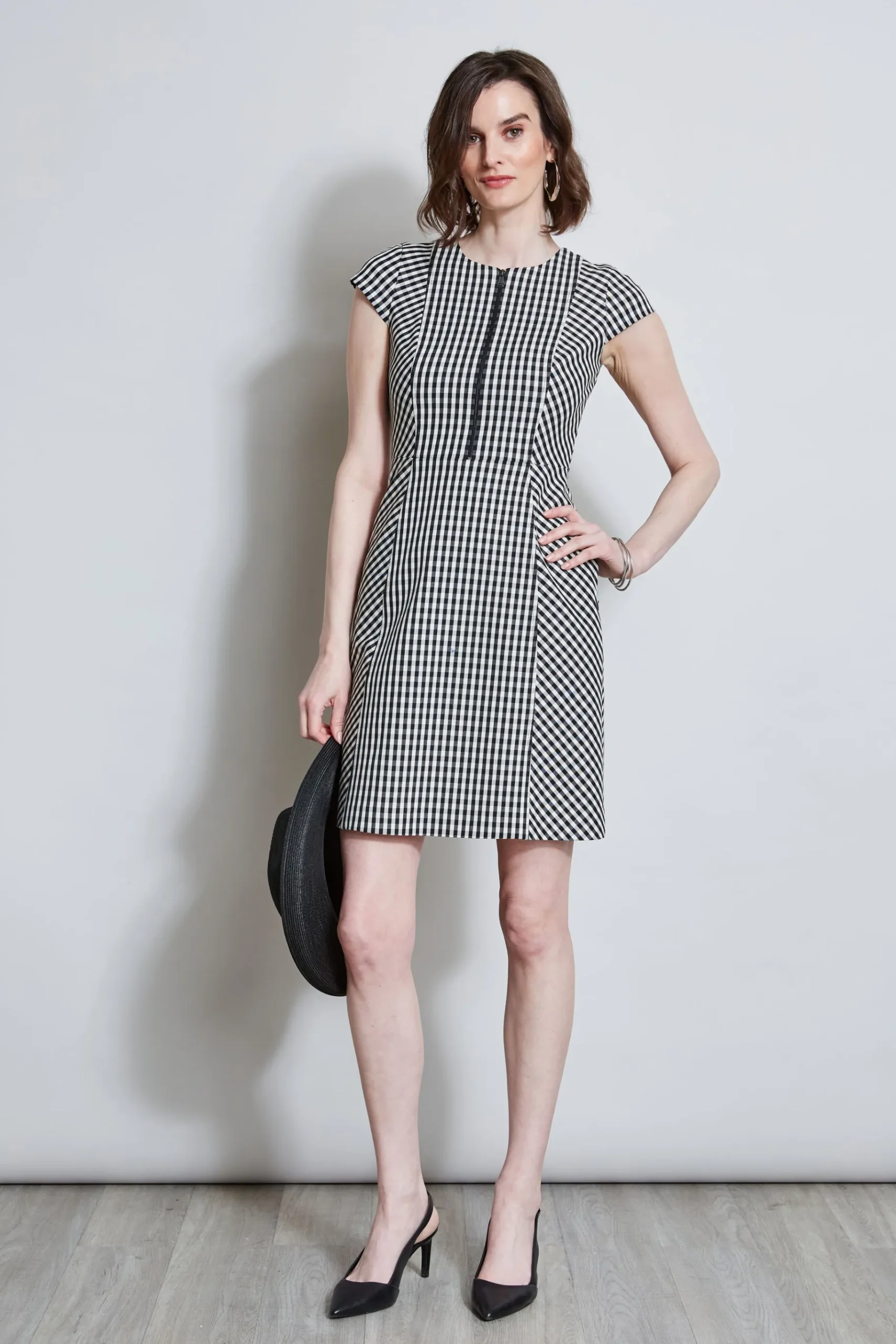 Elie Tahari Gingham Fit & Flare Dress- Dresses & Jumpsuits|Short Sleeve Dresses