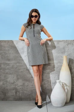 Elie Tahari Gingham Fit & Flare Dress- Dresses & Jumpsuits|Short Sleeve Dresses