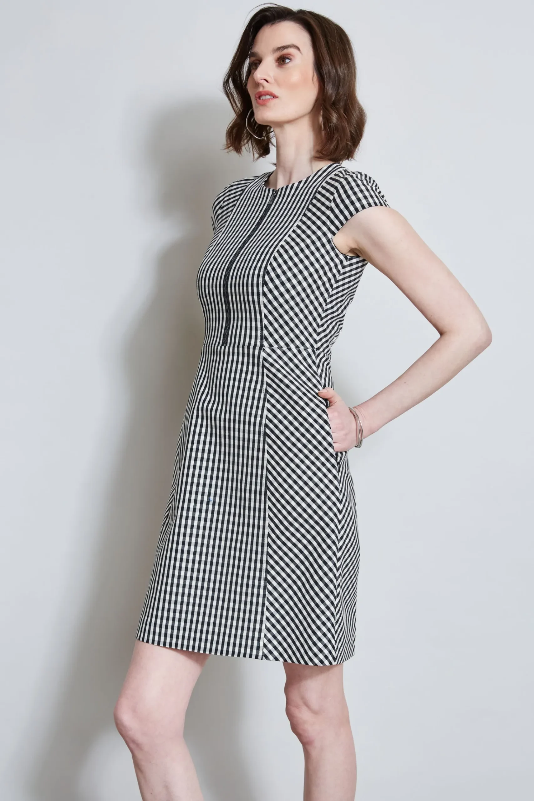 Elie Tahari Gingham Fit & Flare Dress- Dresses & Jumpsuits|Short Sleeve Dresses