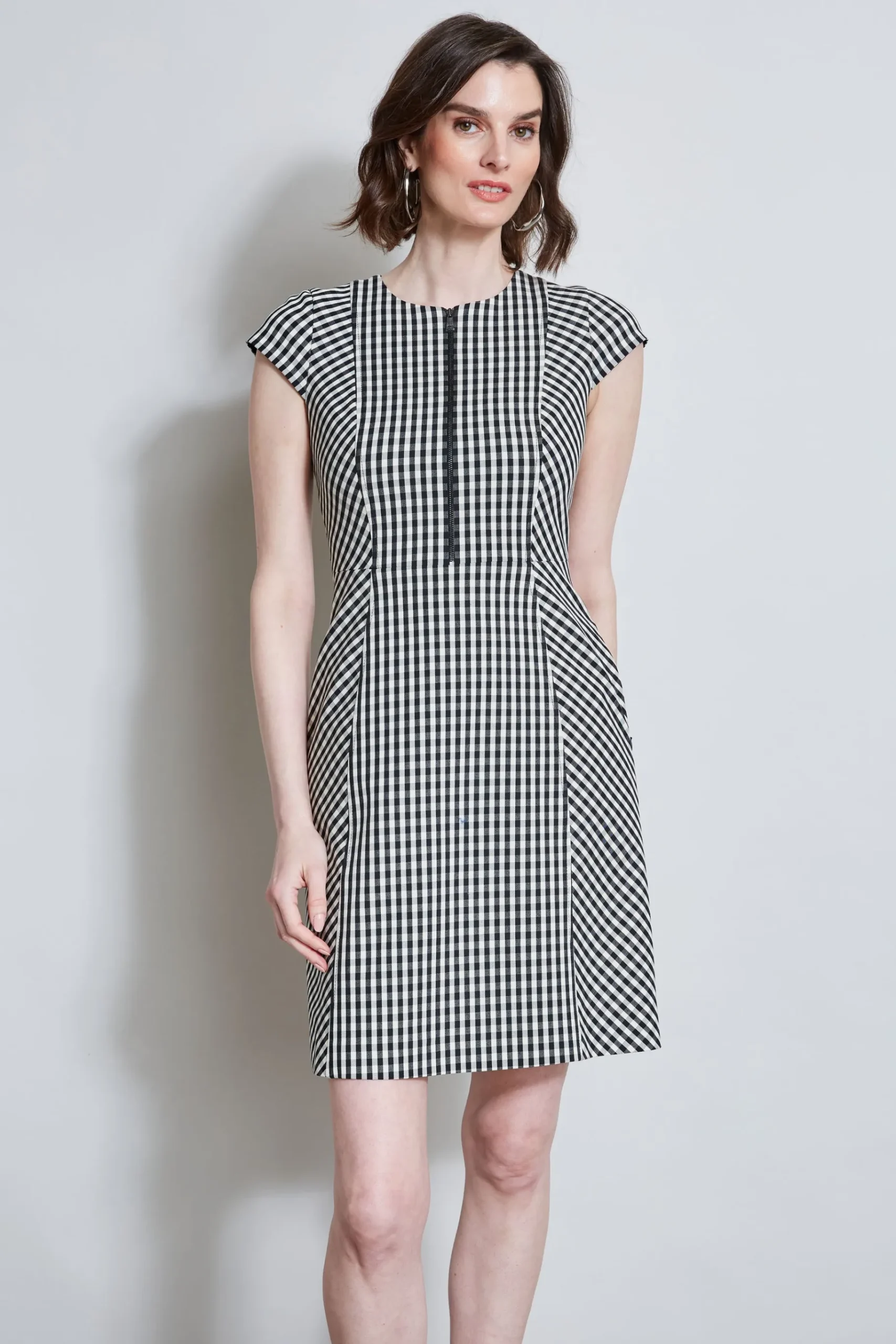 Elie Tahari Gingham Fit & Flare Dress- Dresses & Jumpsuits|Short Sleeve Dresses