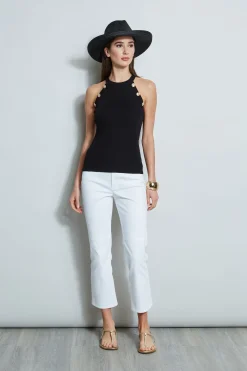 Elie Tahari Halter Button Rib Tank- Tops & Sweaters