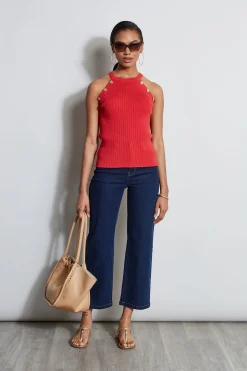 Elie Tahari Halter Button Rib Tank- Tops & Sweaters