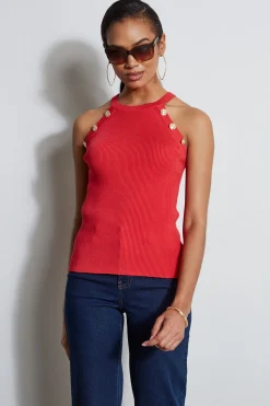 Elie Tahari Halter Button Rib Tank- Tops & Sweaters