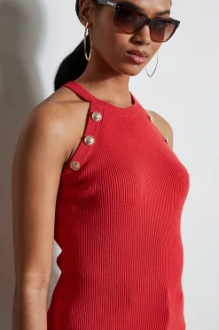 Elie Tahari Halter Button Rib Tank- Tops & Sweaters