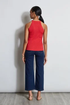 Elie Tahari Halter Button Rib Tank- Tops & Sweaters
