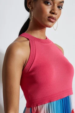 Elie Tahari Halter Pleated Print Midi Dress- Dresses & Jumpsuits|Midi Dresses