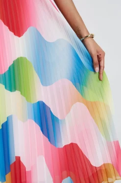 Elie Tahari Halter Pleated Print Midi Dress- Dresses & Jumpsuits|Midi Dresses