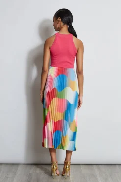 Elie Tahari Halter Pleated Print Midi Dress- Dresses & Jumpsuits|Midi Dresses