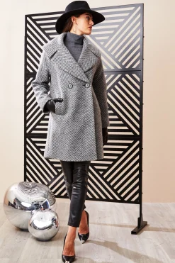 Elie Tahari Herringbone Brushed Double Breasted Coat- Coats