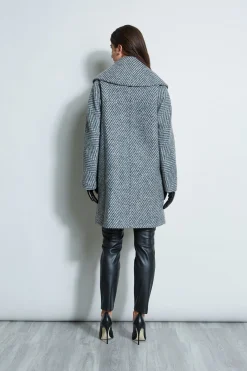 Elie Tahari Herringbone Brushed Double Breasted Coat- Coats