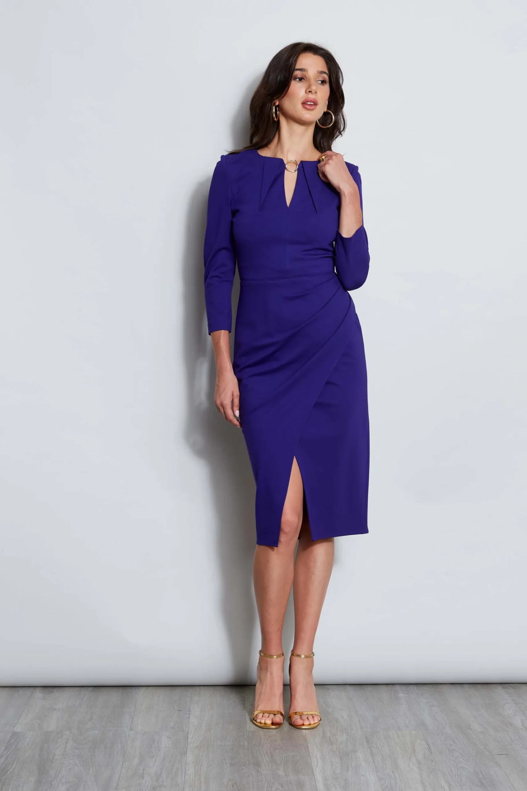 Elie Tahari Keyhole Ring Wrap Dress- Dresses & Jumpsuits|Long Sleeve Dresses
