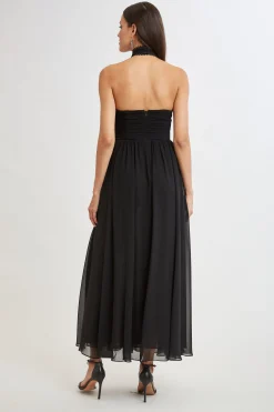 Elie Tahari Lace Applique Chiffon Halter Gown- Dresses & Jumpsuits|Sleeveless Dresses