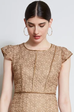 Elie Tahari Lace Flutter Sleeve Dress- Dresses & Jumpsuits|Midi Dresses