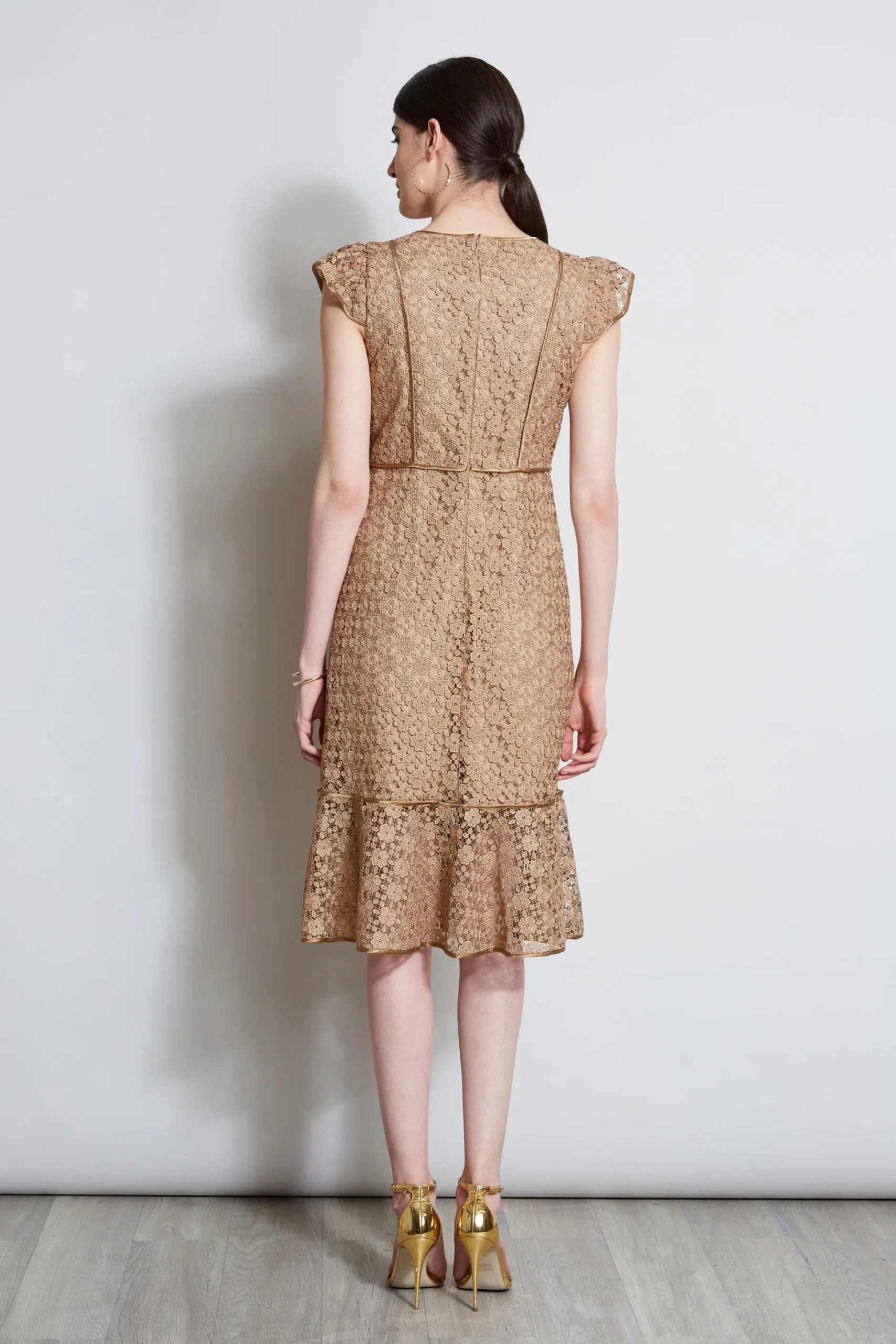 Elie Tahari Lace Flutter Sleeve Dress- Dresses & Jumpsuits|Midi Dresses