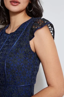 Elie Tahari Lace Flutter Sleeve Dress- Dresses & Jumpsuits|Midi Dresses