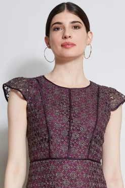 Elie Tahari Lace Flutter Sleeve Dress- Dresses & Jumpsuits|Midi Dresses