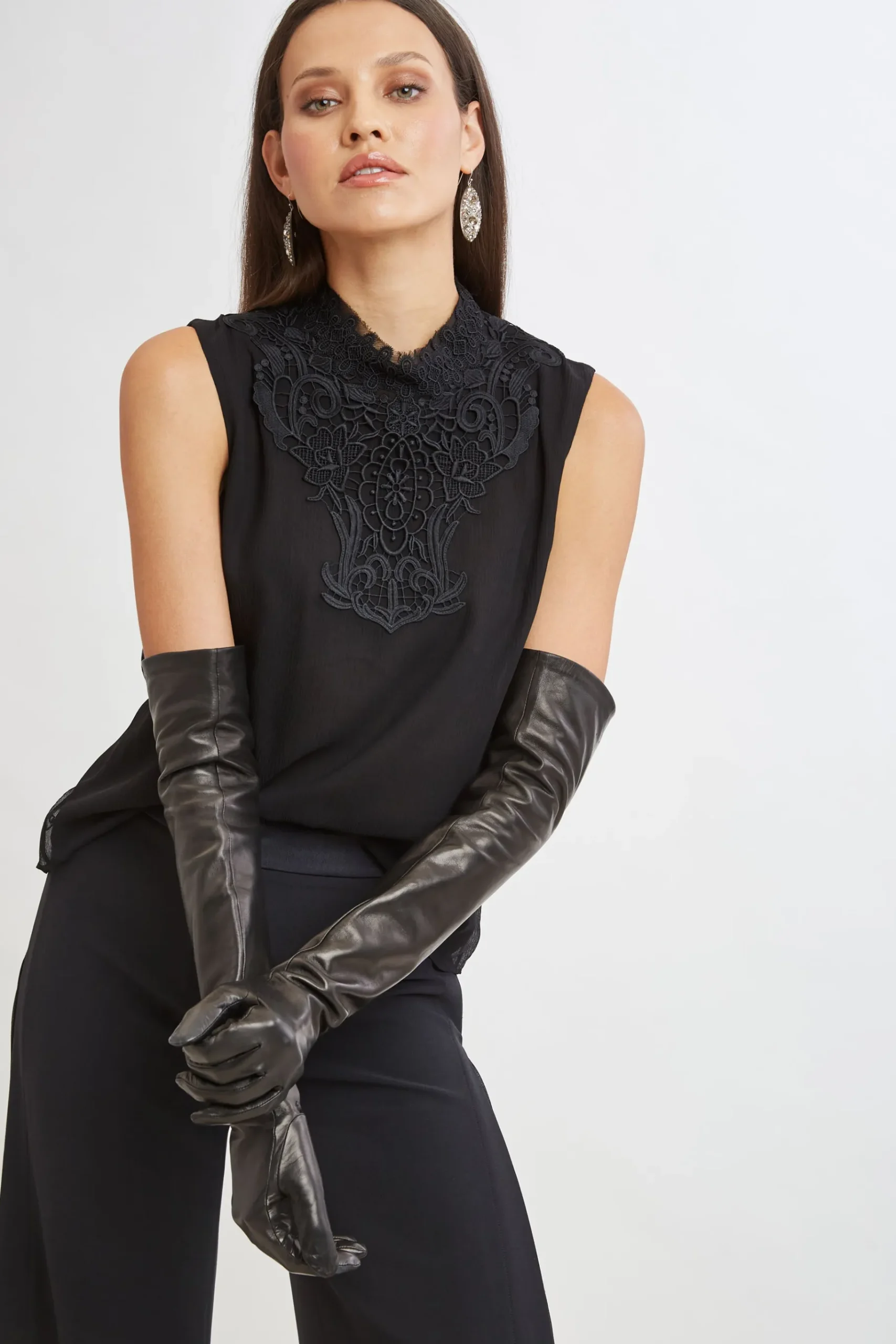 Elie Tahari Lace Insert Crinkle Silk Chiffon Shirt- Tops & Sweaters