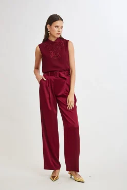 Elie Tahari Lace Insert Crinkle Silk Chiffon Shirt- Tops & Sweaters