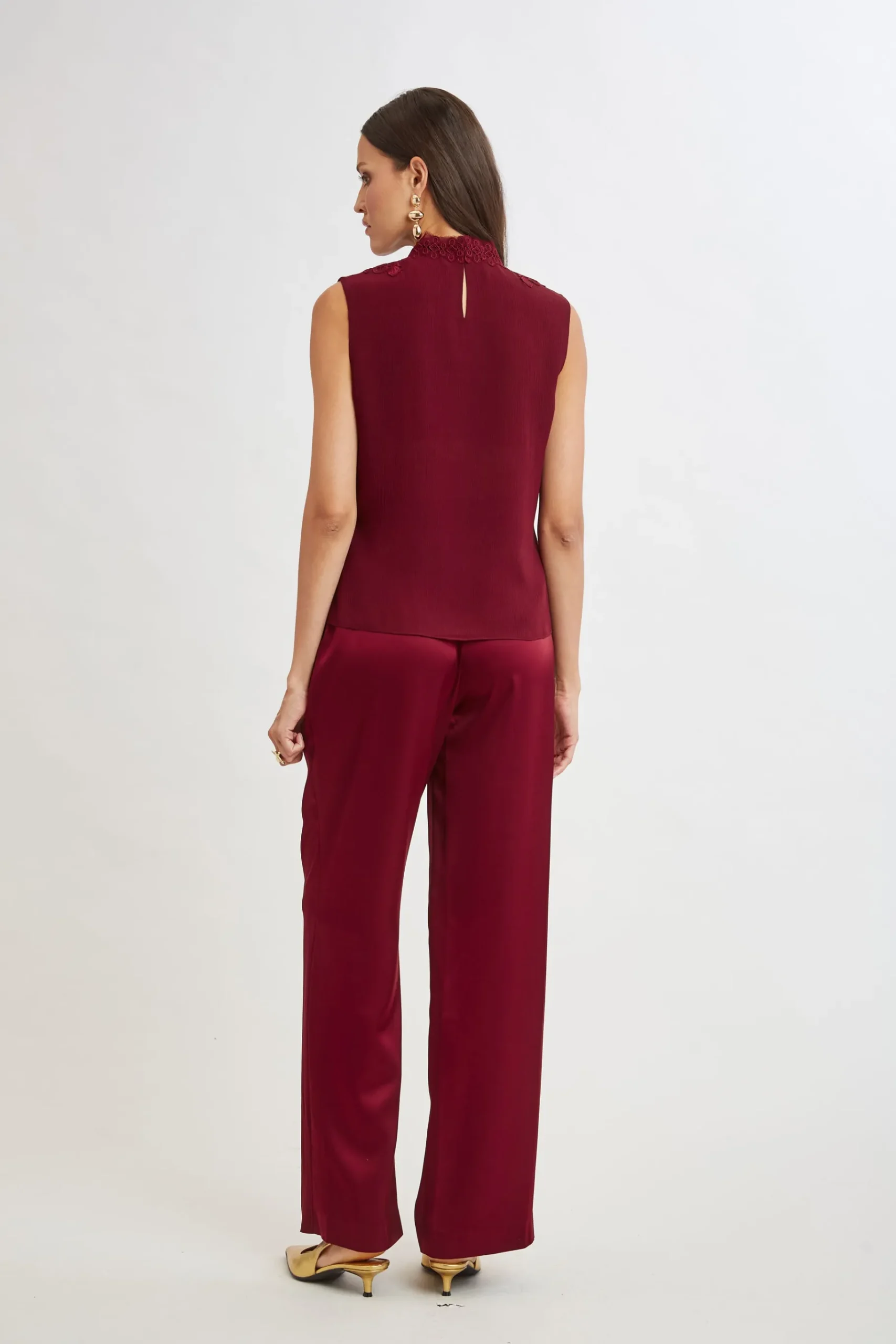 Elie Tahari Lace Insert Crinkle Silk Chiffon Shirt- Tops & Sweaters