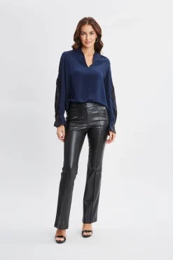 Elie Tahari Lace Sleeve Silk Shirt- Tops & Sweaters