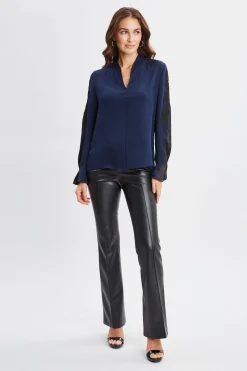 Elie Tahari Lace Sleeve Silk Shirt- Tops & Sweaters