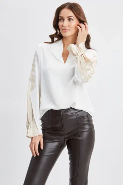 Elie Tahari Lace Sleeve Silk Shirt- Tops & Sweaters