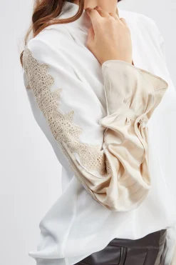 Elie Tahari Lace Sleeve Silk Shirt- Tops & Sweaters
