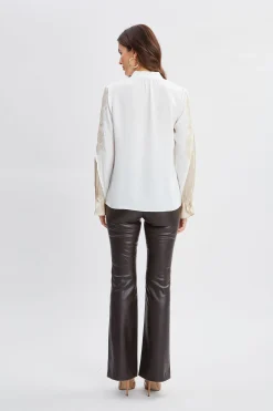 Elie Tahari Lace Sleeve Silk Shirt- Tops & Sweaters