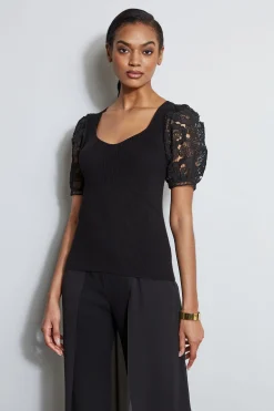 Elie Tahari Lace Sleeve Sweater- Tops & Sweaters