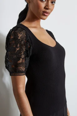 Elie Tahari Lace Sleeve Sweater- Tops & Sweaters