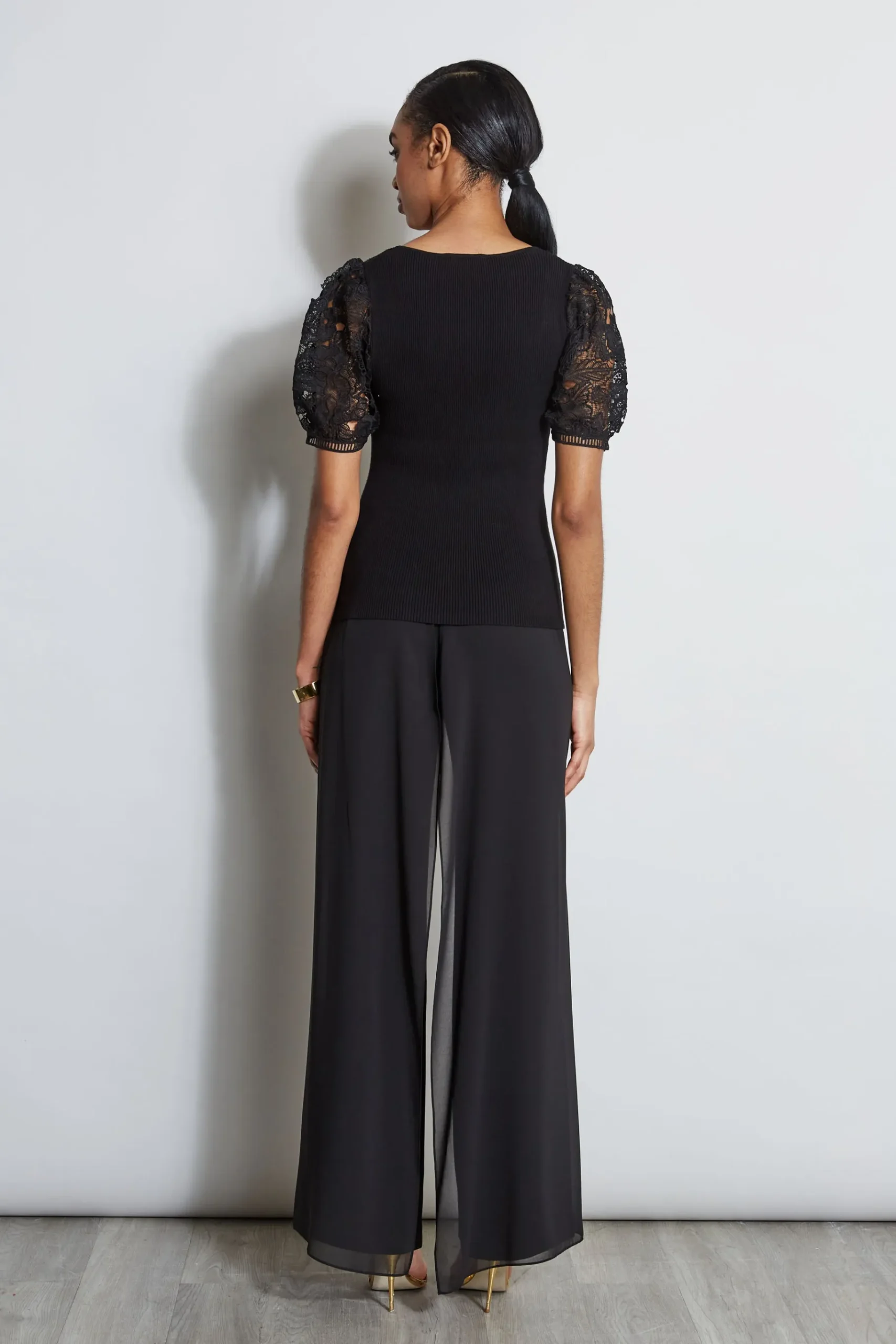 Elie Tahari Lace Sleeve Sweater- Tops & Sweaters