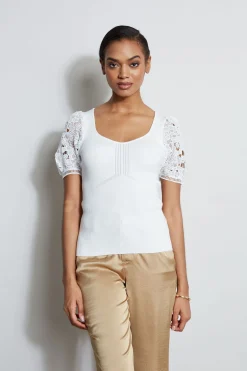 Elie Tahari Lace Sleeve Sweater- Tops & Sweaters