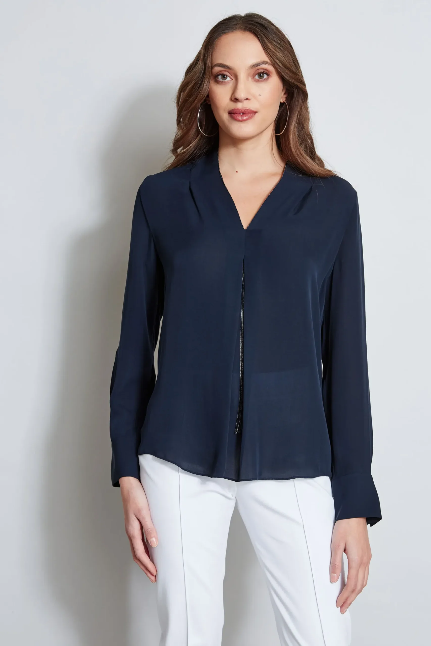 Elie Tahari Long Sleeve Chain Shirt- Tops & Sweaters