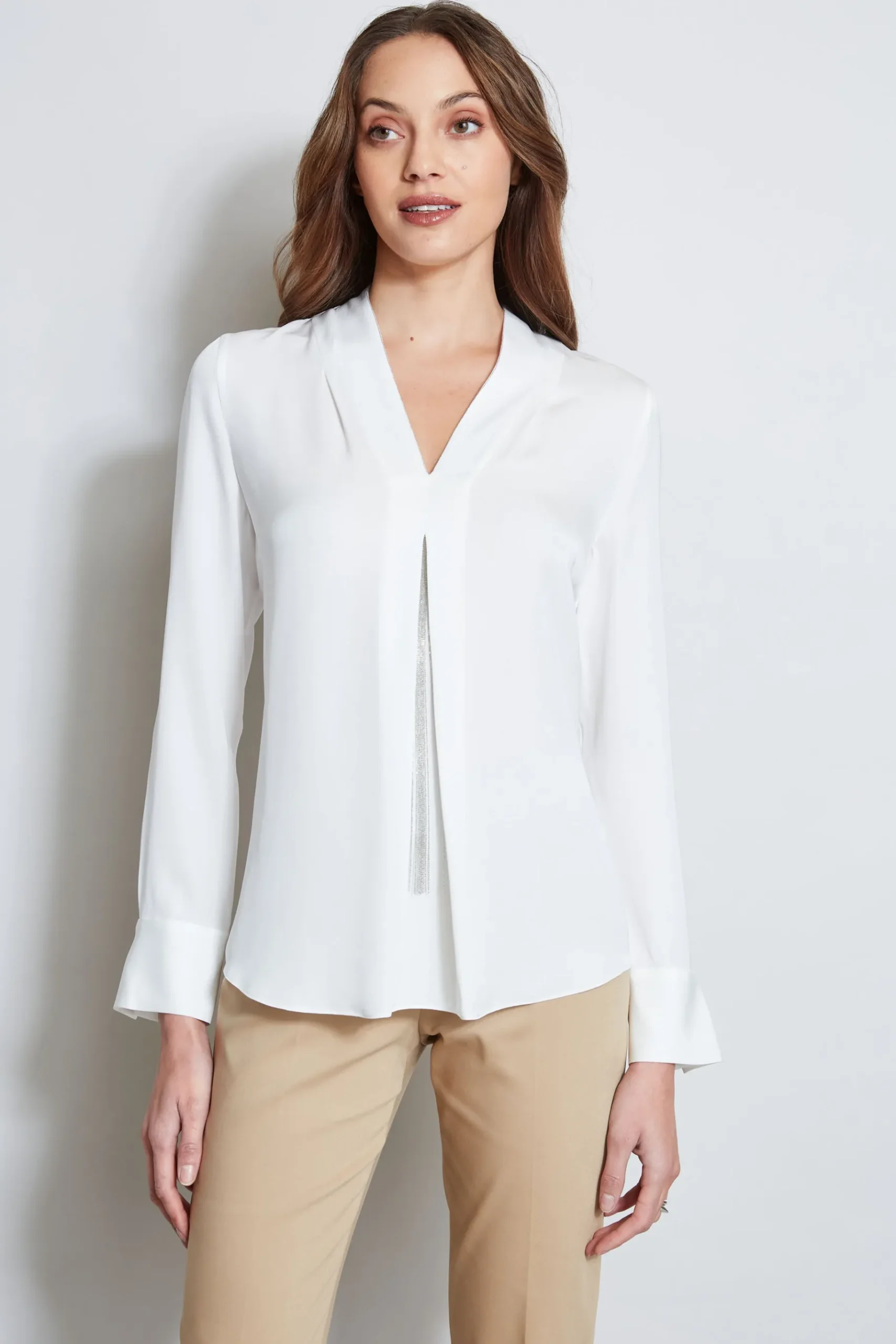 Elie Tahari Long Sleeve Chain Shirt- Tops & Sweaters