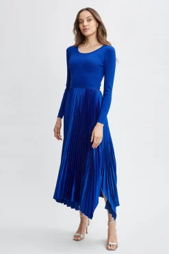 Elie Tahari Long Sleeve Knit Pleated Dress- Dresses & Jumpsuits