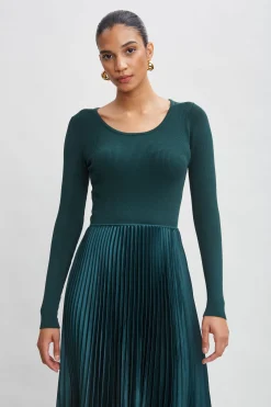 Elie Tahari Long Sleeve Knit Pleated Dress- Dresses & Jumpsuits|Long Sleeve Dresses