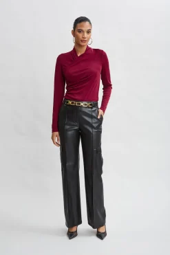 Elie Tahari Long Sleeve Ruched Draped Knit- Tops & Sweaters