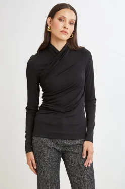 Elie Tahari Long Sleeve Ruched Draped Knit- Tops & Sweaters