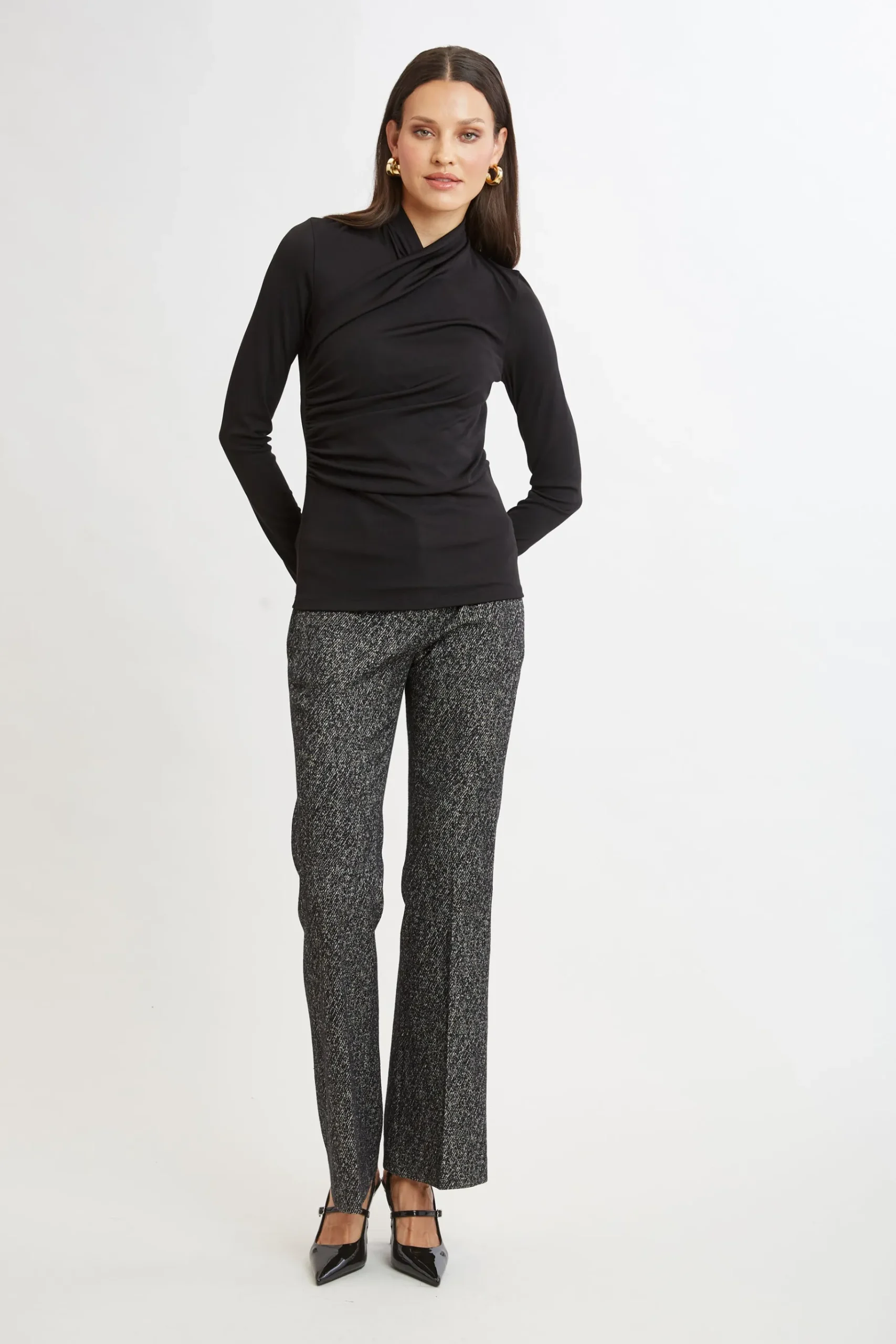 Elie Tahari Long Sleeve Ruched Draped Knit- Tops & Sweaters