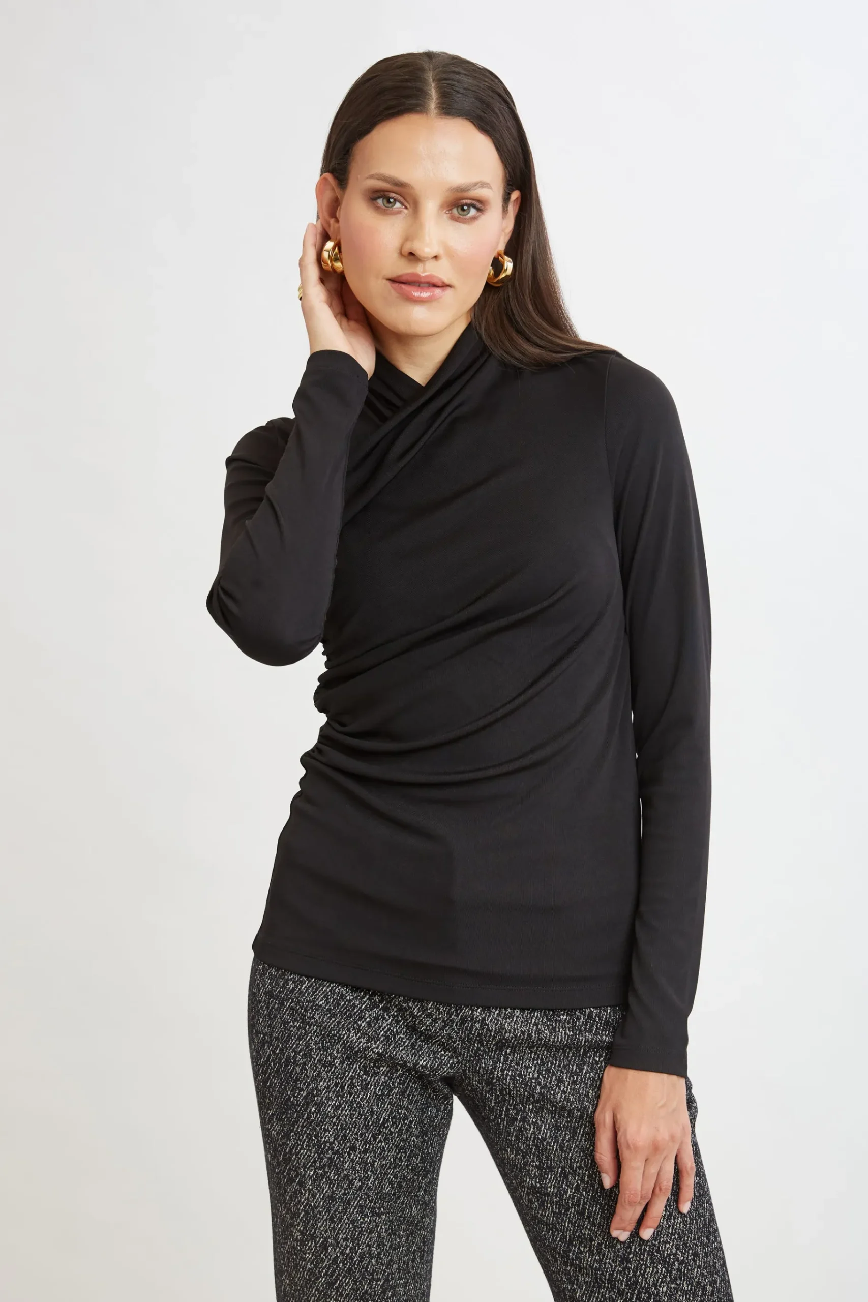 Elie Tahari Long Sleeve Ruched Draped Knit- Tops & Sweaters