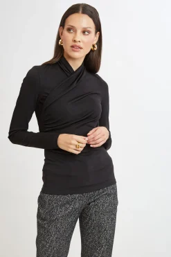 Elie Tahari Long Sleeve Ruched Draped Knit- Tops & Sweaters