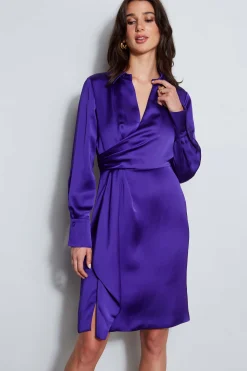 Elie Tahari Long Sleeve Satin Wrap Dress- Dresses & Jumpsuits|Long Sleeve Dresses